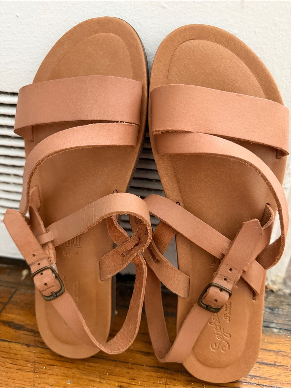 Seychelles Tan Leather Strappy Buckle Sandals